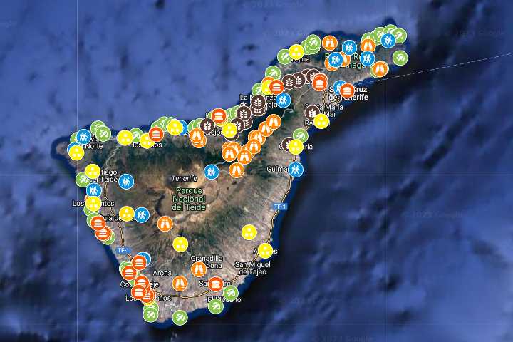Kaart met de 150 beste plekken van Tenerife