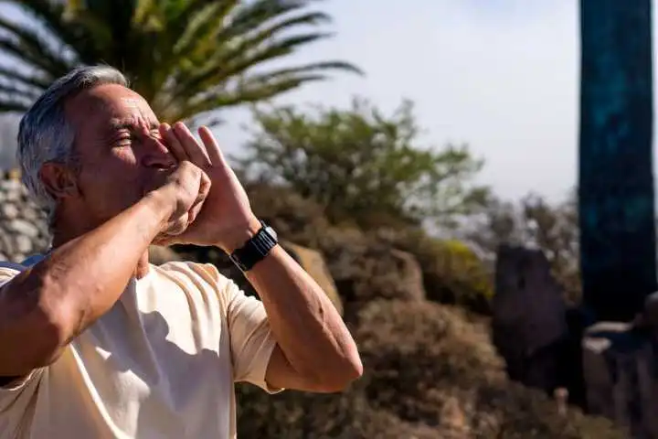 Silbo Gomero of el silbo La Gomera erkend als Cultureel erfgoed door UNESCO - afbeelding fluitend man