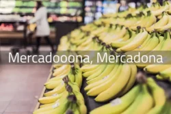 Mercadona jingle - Bananen in supermarkt met wazige achtergrond.