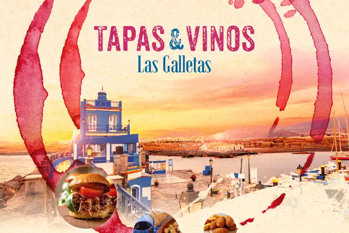 tapas en wijnbeurs Las Galletas - affiche Las Galletas bij zonsondergang.