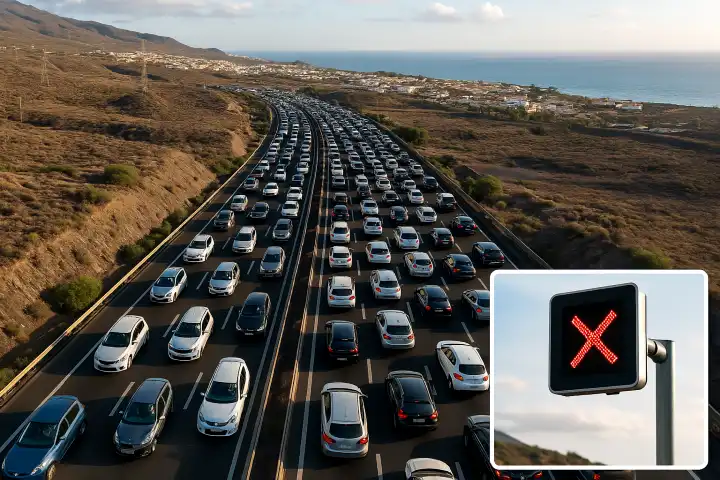 Slimme verkeerslichten Tenerife - beeld drukke snelweg TF-1